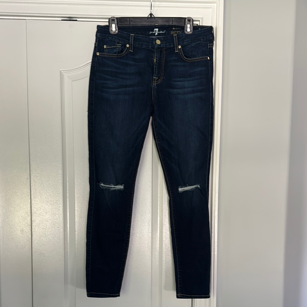 Dark Blue Distressed 7 For All Mankind the ankle Jeans